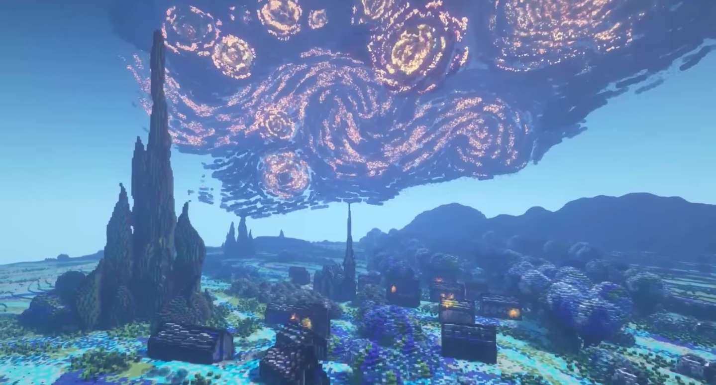 🤩 Блогер відтворив картину ван Гога «Зоряна ніч» у Minecraft